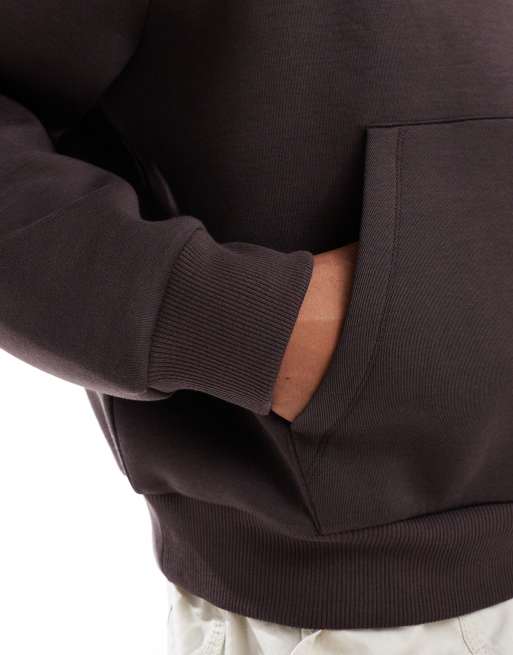 ASOS DESIGN – Schwerer, kastiger Oversize-Kapuzenpullover aus Material in Neoprenoptik in Braun, 3 von 4