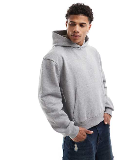 ASOS DESIGN Schwerer kastiger Oversize Kapuzenpullover in Grau meliert 400 g m