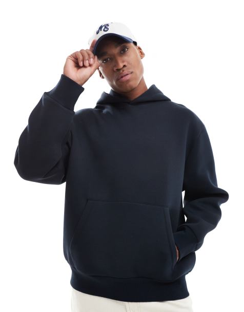 ASOS DESIGN – Schwerer Oversize-Kapuzenpullover aus Neopren-Material in Marineblau - view 1