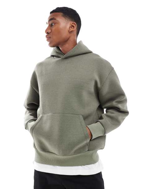 ASOS DESIGN – Schwerer Oversize-Kapuzenpullover in Khaki aus Neopren-Material - view 1