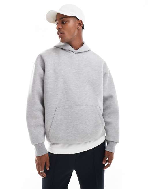 ASOS DESIGN – Schwerer Oversize-Kapuzenpullover in meliertem Grau aus Neopren-Material
