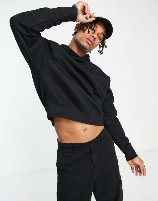 ASOS DESIGN – Schwerer Oversize-Kapuzenpullover mit kurzem Schnitt in Schwarz 