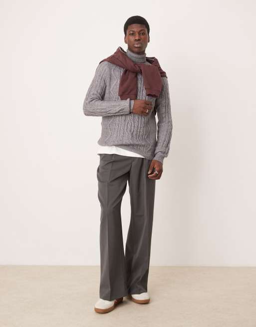 ASOS DESIGN – Schwerer Rollkragenpullover aus Strick mit Zopfmuster in Anthrazit, 2 von 4