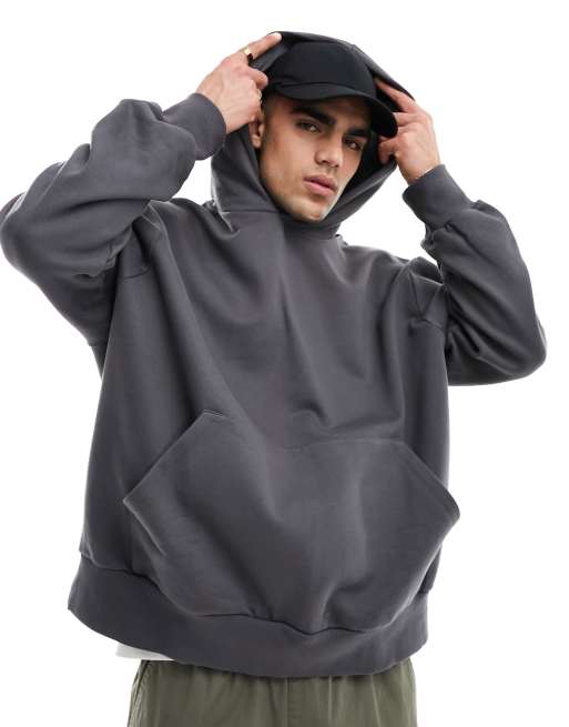 ASOS DESIGN – Schwerer Super-Oversize-Kapuzenpullover in verwaschenem Schwarz