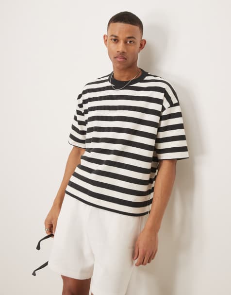 ASOS DESIGN – Schweres Boxy Fit Oversize-T-Shirt mit Streifen in Schwarz und Weiß - view 1