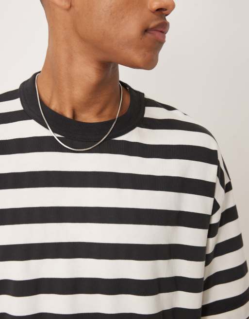 ASOS DESIGN – Schweres Boxy Fit Oversize-T-Shirt mit Streifen in Schwarz und Weiß, 3 von 4