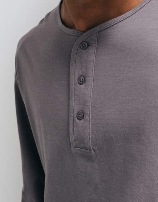 ASOS DESIGN schweres boxy Oversize-Henley-T-Shirt mit langen Ärmeln in Grau, 3 von 5