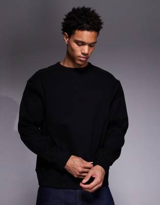 Schweres, geripptes Oversize-Sweatshirt in Schwarz Schwarz M