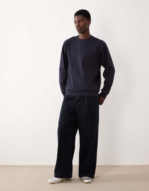 ASOS DESIGN – Schweres, geripptes Sweatshirt in Marineblau, 2 von 5