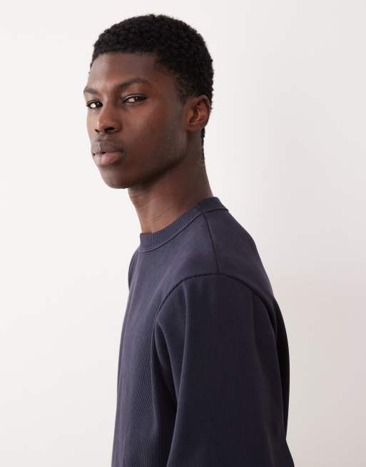 ASOS DESIGN – Schweres, geripptes Sweatshirt in Marineblau, 5 von 5