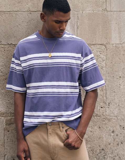 ASOS DESIGN – Schweres, gestreiftes Oversize-T-Shirt in Blau und Weiß - view 1