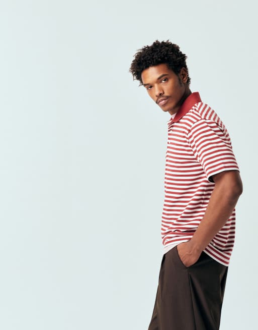 ASOS DESIGN – Schweres, gestreiftes Relaxed-Fit-Polohemd in Burgunderrot und Wollweiß, 5 von 5