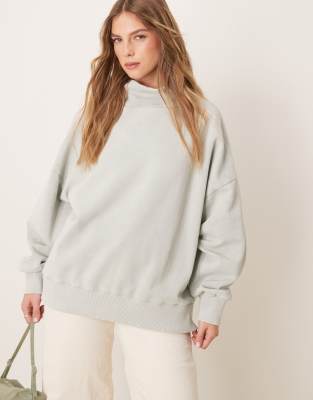 ASOS DESIGN - Schweres, hochgeschlossenes Sweatshirt in verwaschenem Grün