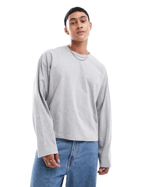 ASOS DESIGN – Schweres, kastiges, langärmliges Oversize-T-Shirt in meliertem Grau, 240 g/m² 