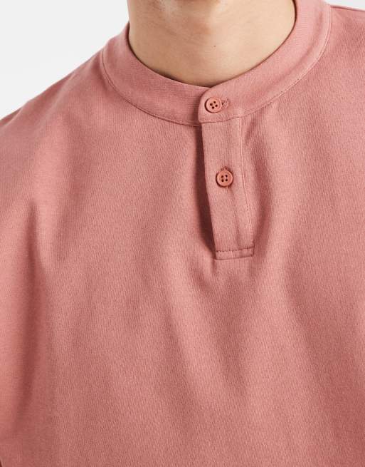 ASOS DESIGN – Schweres, kastiges, langärmliges Oversize-T-Shirt in Rosa mit Henley-Ausschnitt  , 5 von 5