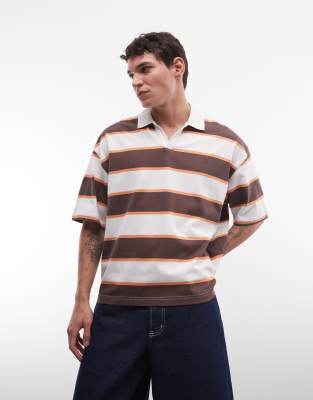 Schweres, kastiges Oversize-Polohemd in Braun gestreift-Bunt Bunt XL