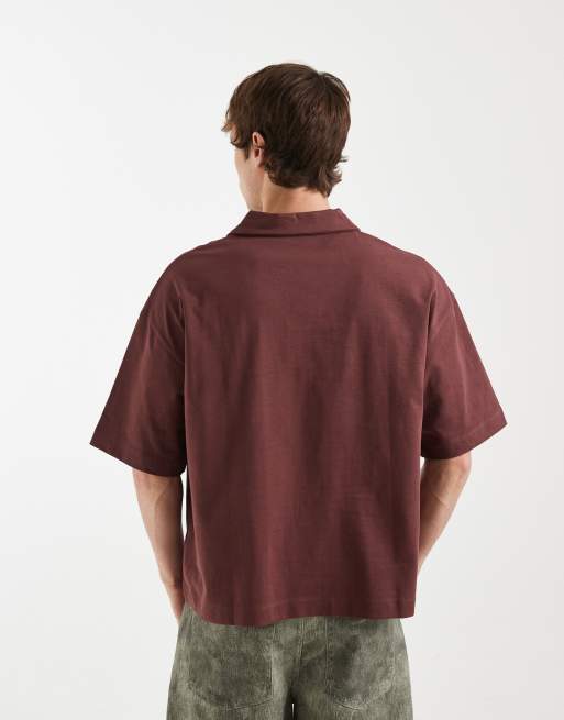 ASOS DESIGN – Schweres, kastiges Oversize-Polohemd in Braun mit Reverskragen, 3 von 5