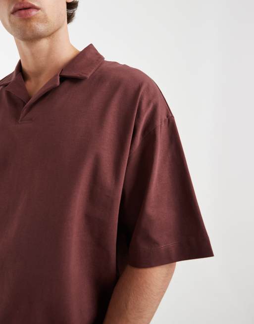 ASOS DESIGN – Schweres, kastiges Oversize-Polohemd in Braun mit Reverskragen, 4 von 5