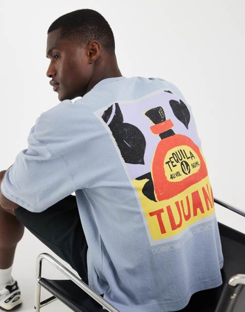 ASOS DESIGN – Schweres, kastiges Oversize-T-Shirt in Blau mit Tequila-Grafikprint - view 1