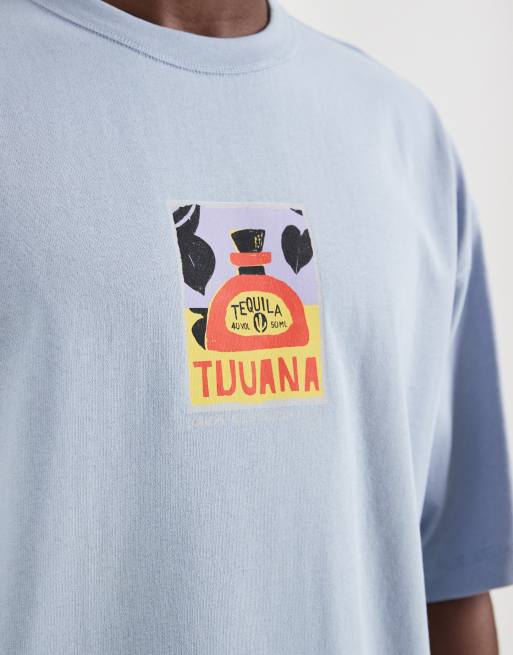 ASOS DESIGN – Schweres, kastiges Oversize-T-Shirt in Blau mit Tequila-Grafikprint, 2 von 5
