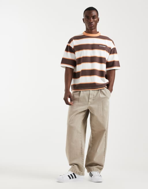 ASOS DESIGN – Schweres, kastiges Oversize-T-Shirt in Braun gestreift, 2 von 5