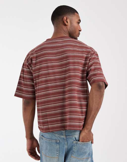 ASOS DESIGN – Schweres, kastiges Oversize-T-Shirt in Burgunderrot gestreift, 5 von 5