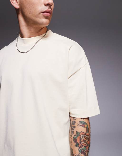 ASOS DESIGN – Schweres, kastiges Oversize-T-Shirt in Creme mit tief angesetzten Schultern  , 3 von 4