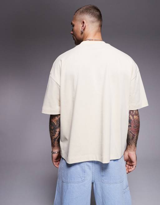ASOS DESIGN – Schweres, kastiges Oversize-T-Shirt in Creme mit tief angesetzten Schultern  , 4 von 4