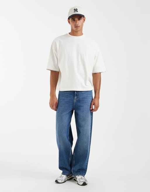 ASOS DESIGN – Schweres, kastiges Oversize-T-Shirt in Cremeweiß mit Kontrastnaht, 3 von 5