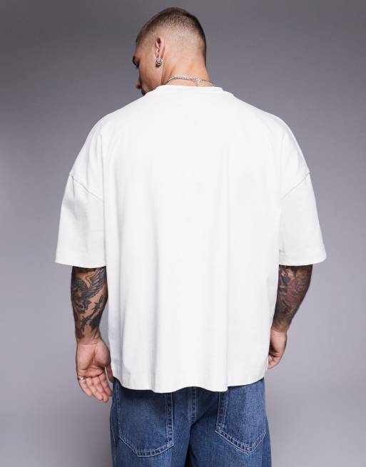 ASOS DESIGN – Schweres, kastiges Oversize-T-Shirt in Cremeweiß mit überschnittenen Schultern   , 4 von 4
