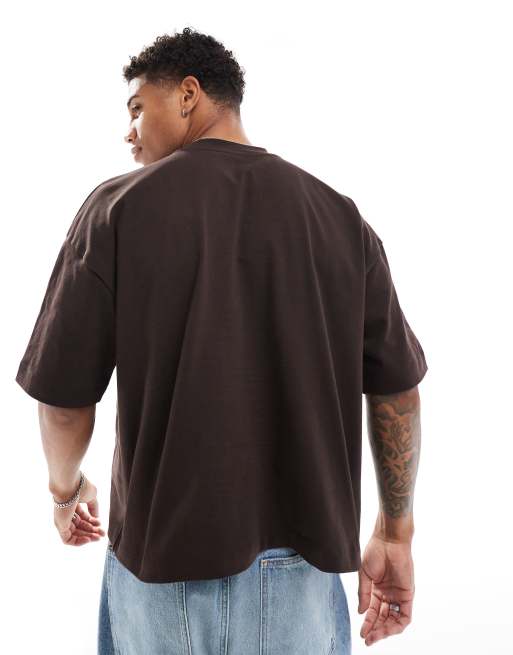 ASOS DESIGN – Schweres, kastiges Oversize-T-Shirt in Dunkelbraun, 240 g/m², 4 von 4