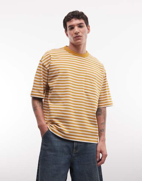 ASOS DESIGN – Schweres, kastiges Oversize-T-Shirt in Gelb gestreift - view 1