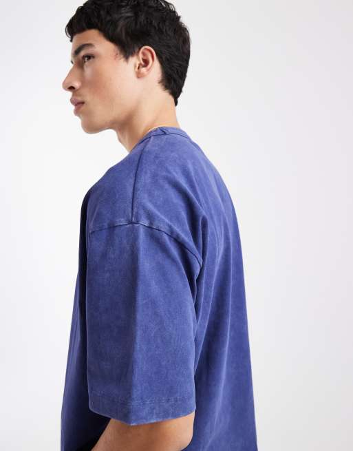 ASOS DESIGN – Schweres, kastiges Oversize-T-Shirt in marineblauer Waschung mit „Italia“-Print, 4 von 5