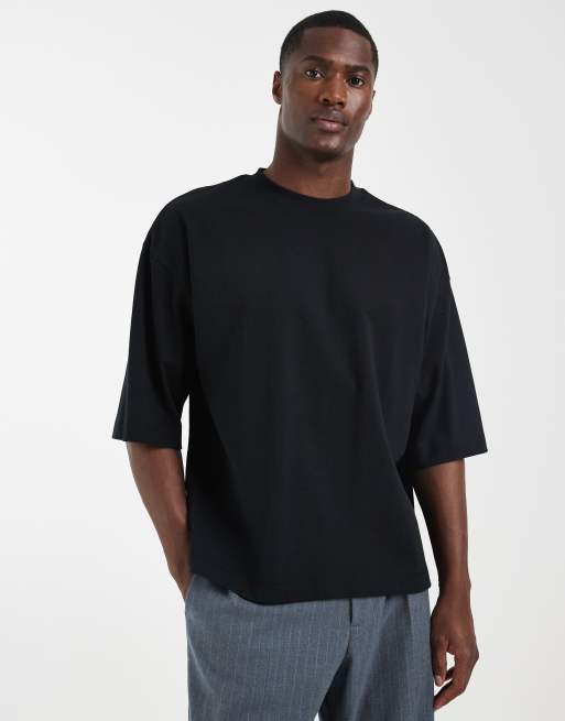 ASOS DESIGN – Schweres, kastiges Oversize-T-Shirt in Schwarz mit halblangen Ärmeln, 5 von 5