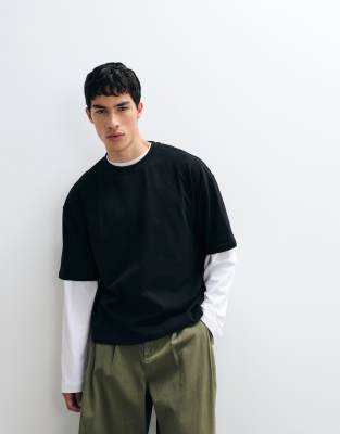 Schweres, kastiges Oversize-T-Shirt in Schwarz Schwarz 3XL