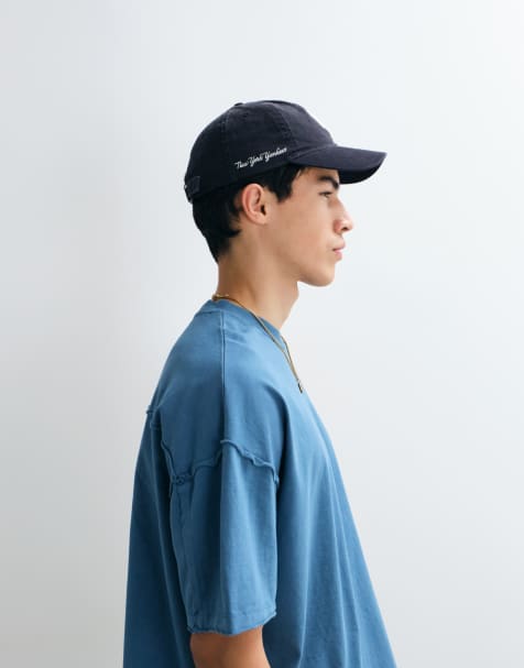 ASOS DESIGN – Schweres, kastiges Oversize-T-Shirt in verwaschenem Blau mit unversäubertem Saum - view 1