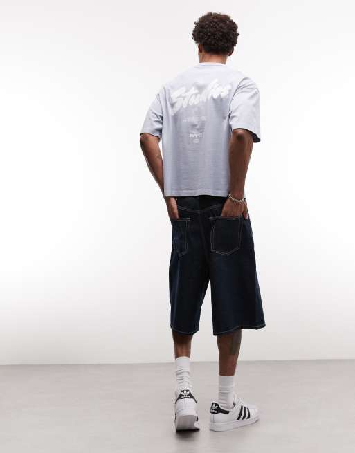 ASOS DESIGN – Schweres, kastiges Oversize-T-Shirt in verwaschenem Hellblau mit Bubble-Textgrafik, 2 von 5
