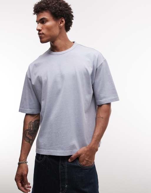 ASOS DESIGN – Schweres, kastiges Oversize-T-Shirt in verwaschenem Hellblau mit Bubble-Textgrafik, 5 von 5