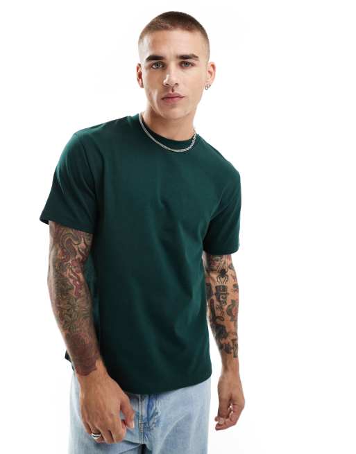 ASOS DESIGN – Schweres, kastiges T-Shirt in Dunkelgrün, 240 g/m² 