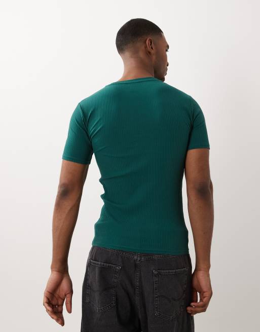 ASOS DESIGN – Schweres, körperbetontes T-Shirt in Dunkelgrün mit Rippstruktur, 2 von 5