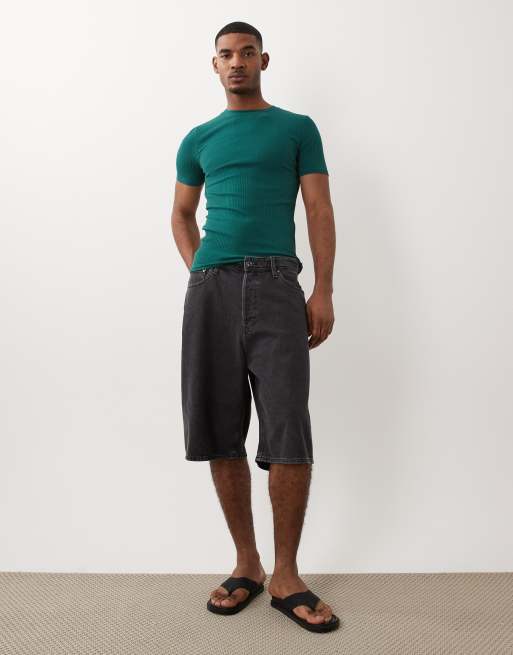 ASOS DESIGN – Schweres, körperbetontes T-Shirt in Dunkelgrün mit Rippstruktur, 3 von 5