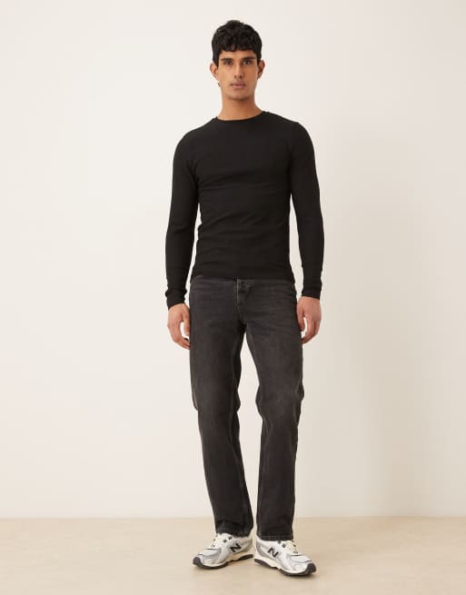 ASOS DESIGN – Schweres, langärmliges Muskelshirt aus geripptem Jacquard in Schwarz , 2 von 5