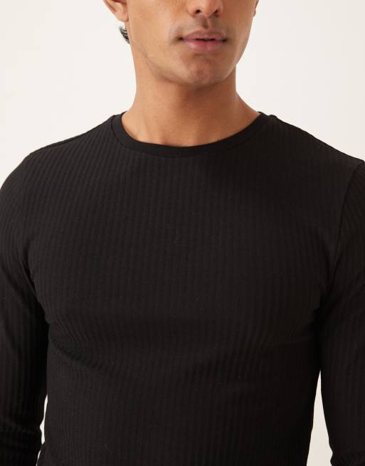 ASOS DESIGN – Schweres, langärmliges Muskelshirt aus geripptem Jacquard in Schwarz , 5 von 5