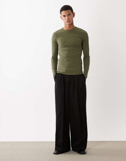 ASOS DESIGN – Schweres, langärmliges Muskelshirt in Khaki mit Rippstruktur, 2 von 5