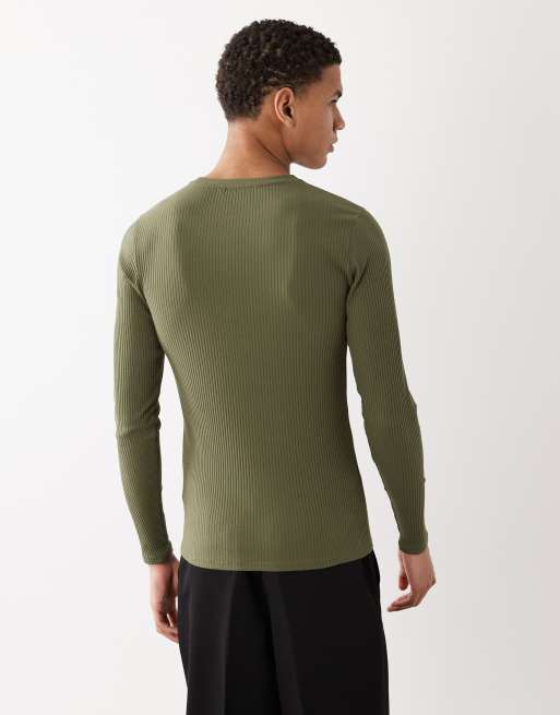 ASOS DESIGN – Schweres, langärmliges Muskelshirt in Khaki mit Rippstruktur, 5 von 5