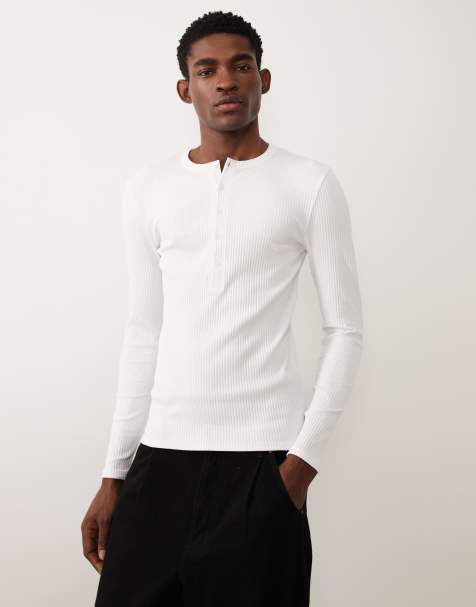 ASOS DESIGN – Schweres, langärmliges Muskelshirt in Weiß mit Rippenstruktur - view 1