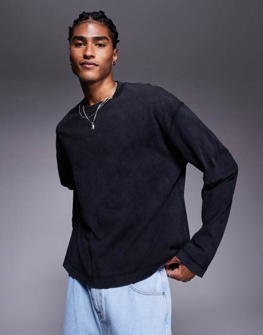 ASOS DESIGN – Schweres, langärmliges Oversize-Shirt in Schwarz mit kastigem Schnitt, 220 g/m²