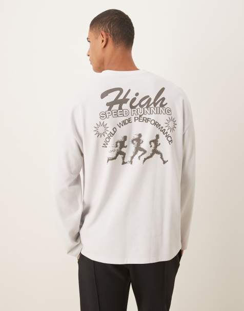 ASOS DESIGN – Schweres, langärmliges Oversize-T-Shirt aus Pikee in Grau mit Sport-Grafik - view 1