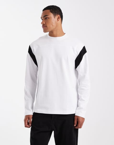 ASOS DESIGN – Schweres, langärmliges Relaxed-Fit-T-Shirt in Weiß mit kontrastierenden Einsätzen - view 1