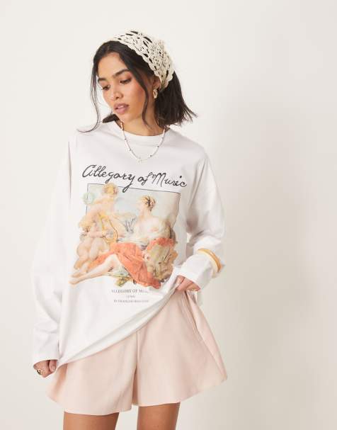ASOS DESIGN – Schweres, langärmliges Skatershirt in Weiß mit lizenzierter National-Gallery-Grafik - view 1